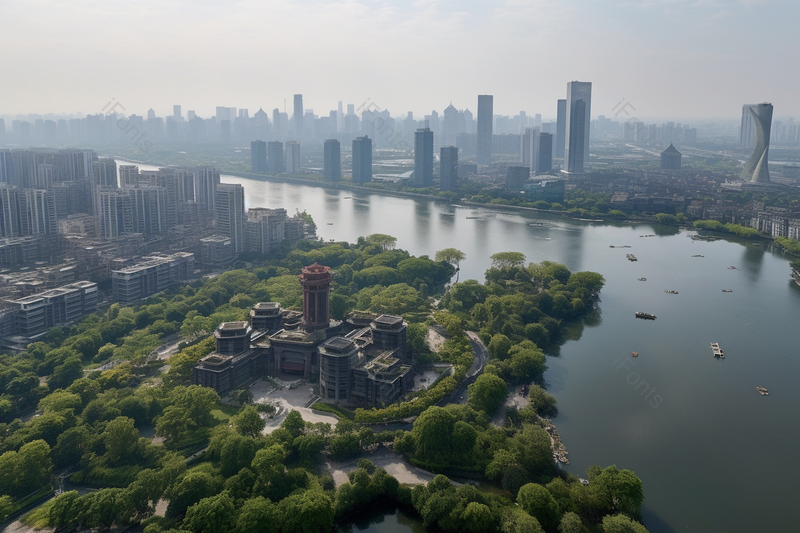 蓝色天空下唯美的城市与自然结合的美景,高清,摄影图,摄影图片,图片大全,摄影图免费下载